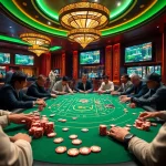 KQBD hôm nay immersive poker game in a luxurious casino setting, featuring exciting sports betting elements.