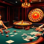 Engaging players at a high-stakes poker table with 6RWIN branding, showcasing excitement.