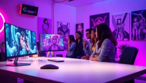 Innovative workspace for NSFW AI content creators showcasing vibrant digital art and collaboration.