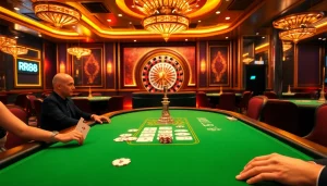 Players experiencing exciting games at RR88 casino table, showcasing luxury and high-stakes exhilaration.