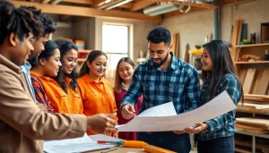 Students participating in engaging construction classes with collaborative tools and learning materials.