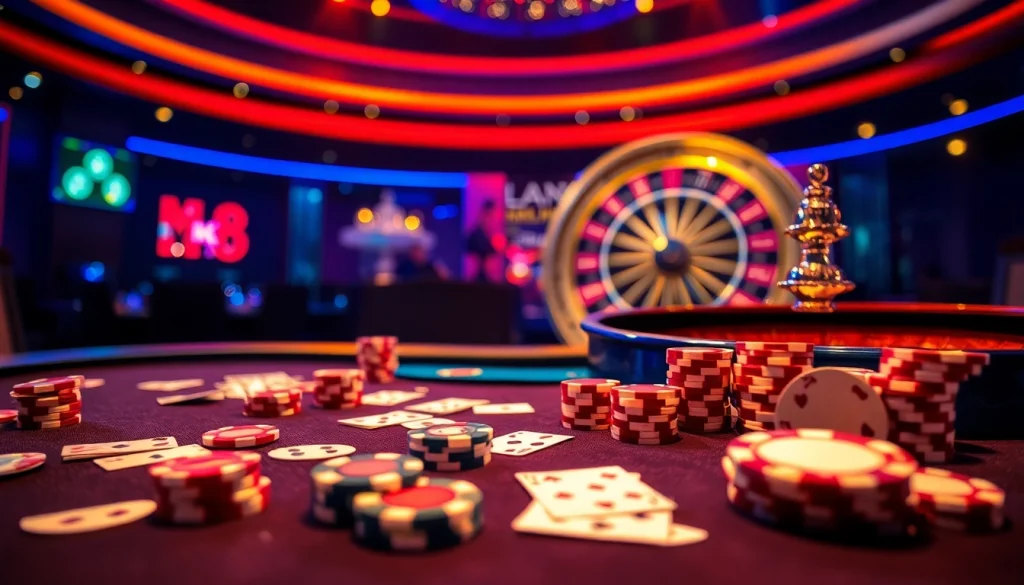 Join the excitement at the MK8 casino table featuring poker chips and roulette action.