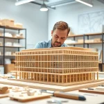 Architekturmodellbau Köln - Detaillierte Bauart eines modernen Modells in der Werkstatt.