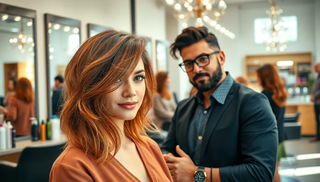 Beautician performing coafat craiova for a stylish client in a modern salon.