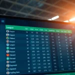 Analyze the league standings - ตารางคะแนน with detailed player stats and rankings displayed in a dynamic interface.