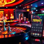 Excited players betting at 789BET casino table with poker chips and roulette wheel.