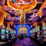 Rasakan sensasi slot Zeus dengan sosok Zeus yang megah dikelilingi oleh elemen kasino yang ramai.