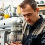 kitchenaid appliance repair ottawa expert technician working on a KitchenAid mixer in a bright, professional setting