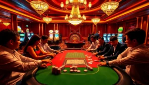 Players enjoying a TR88-themed poker game at an elegant casino table.