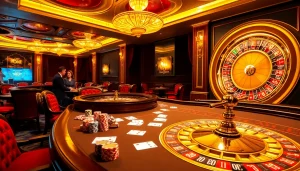 Experience high-stakes thrill with BDTK666 at this vibrant casino scene featuring exciting poker and roulette.