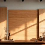 Showcasing wood veneer hub panels with elegant design elements in a modern interior.