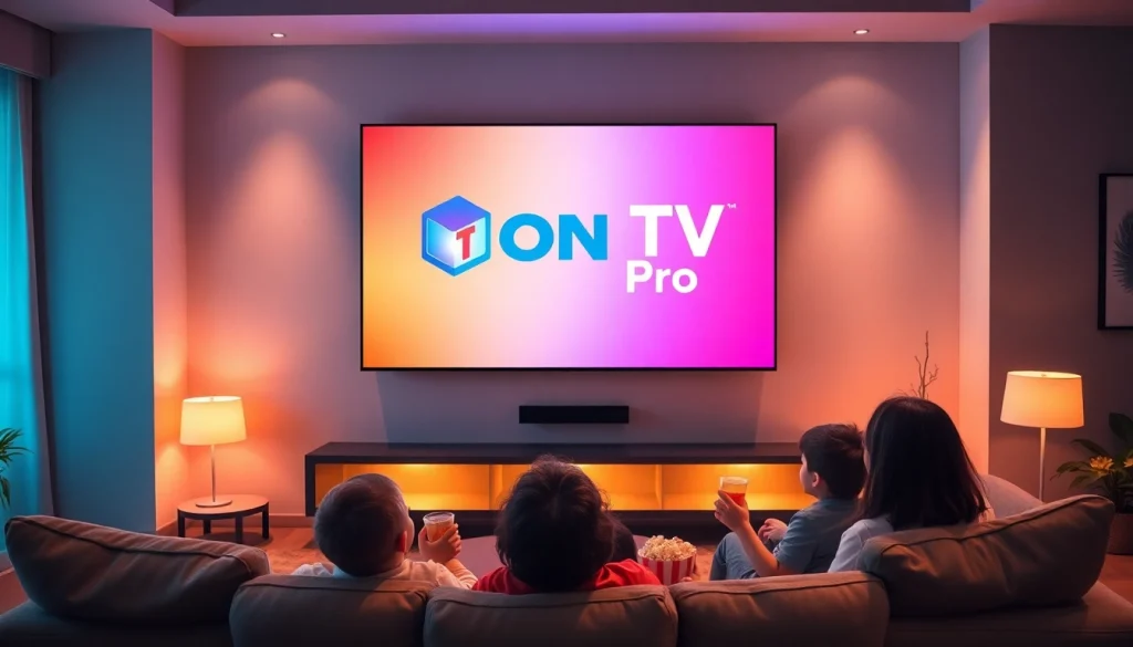 Enjoy the ultimate entertainment experience with Iron TV Pro in a welcoming family living room setting.