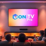 Enjoy the ultimate entertainment experience with Iron TV Pro in a welcoming family living room setting.