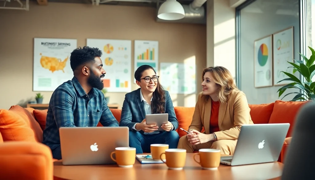 Engaging discussion during a business coaching service session, showcasing collaboration and motivation.