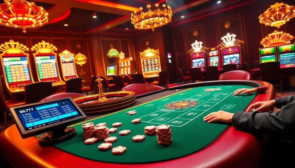 Experience the thrill of winning at 6L777 as players engage at a luxurious casino setting.