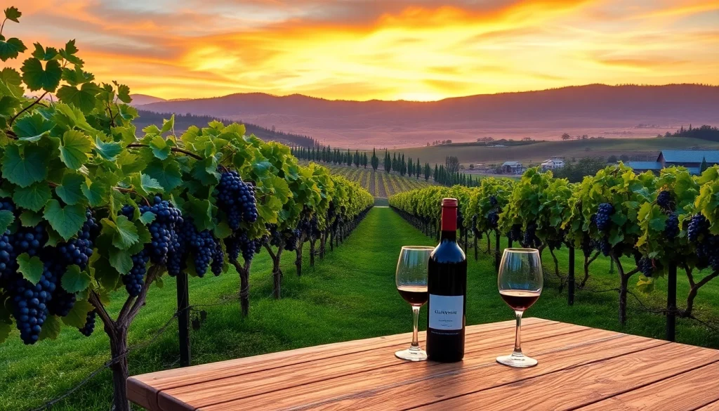 Tasting wine at clarksburg wineries with lush grapevines and scenic sunset.