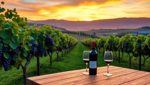 Tasting wine at clarksburg wineries with lush grapevines and scenic sunset.