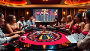 Players enjoy thrilling games at a 388bet casino table filled with excitement and chance.