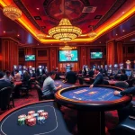Sbobet betting table with colorful chips and cards in an elegant casino atmosphere.