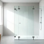 Installation de paroi de douche à l'italienne en verre transparent, accentue le design moderne de la salle de bain.