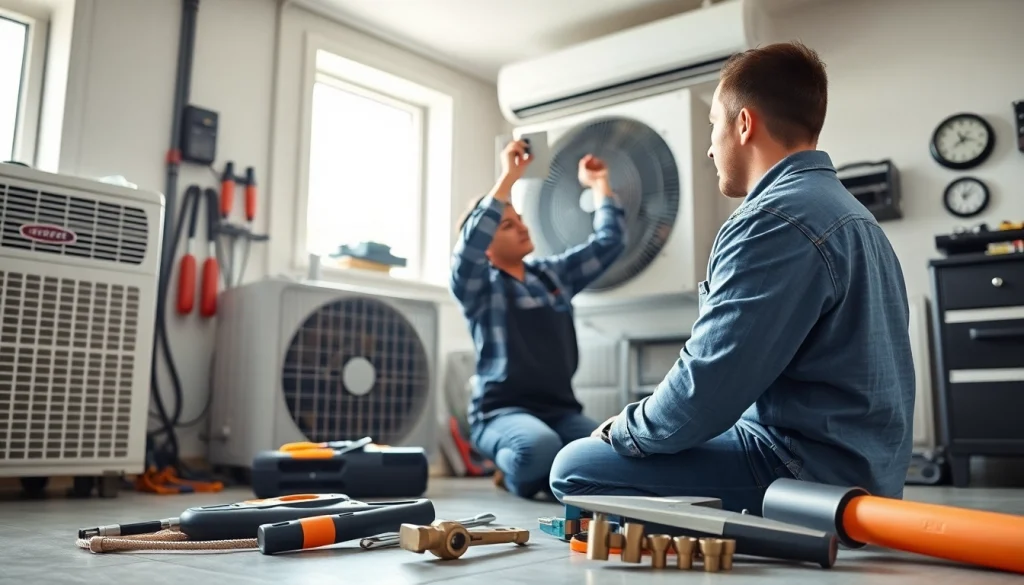 HVAC repair Lewisboro technician performing a repair in a well-lit garage environment.