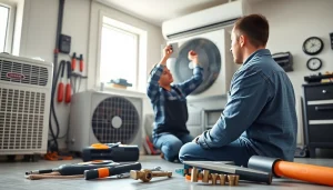 HVAC repair Lewisboro technician performing a repair in a well-lit garage environment.