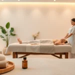 Relaxing 출장안마 service by a professional therapist in a serene spa setting.