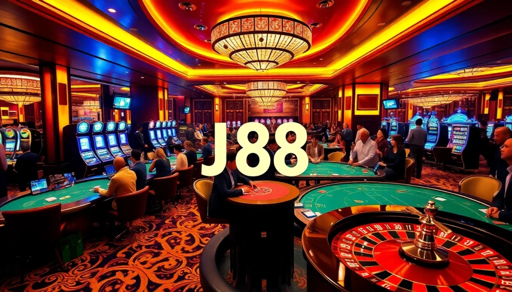 Experience the excitement of J88 at a luxury casino filled with vibrant gaming and thrilling atmosphere.