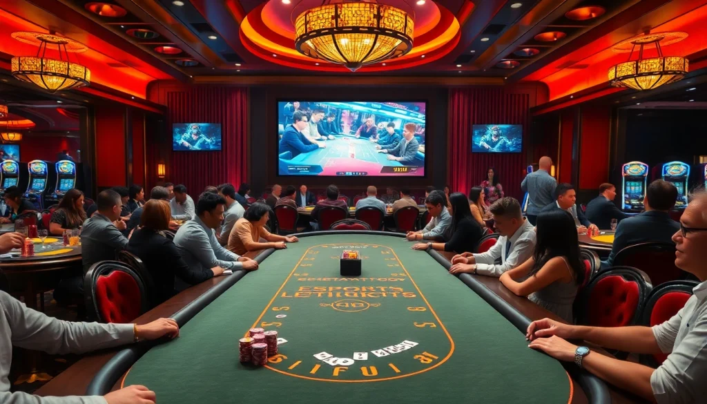 Engaging environment showcasing Trực tiếp Esport in an upscale casino setting with players and spectators.