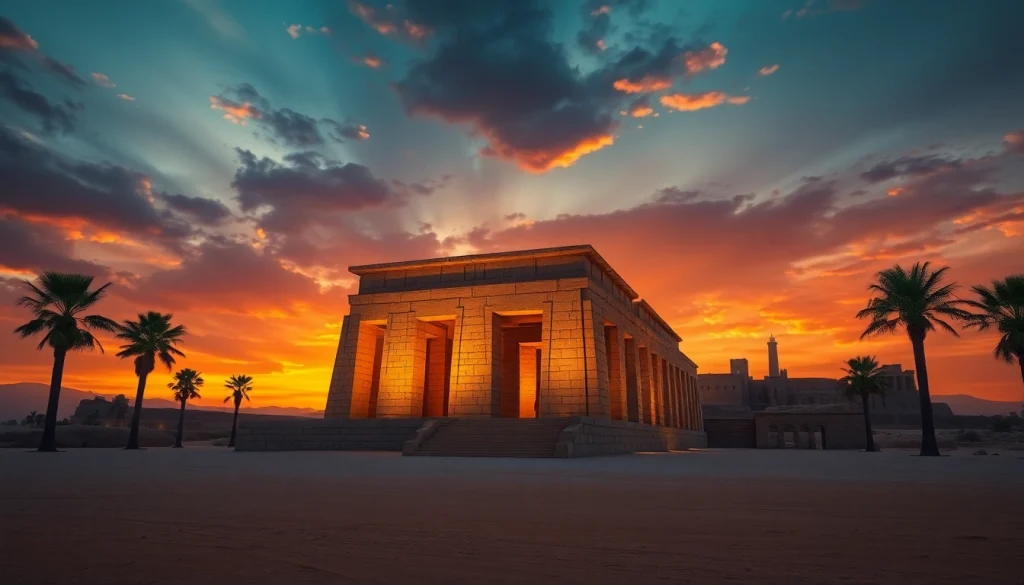 View of a majestic piramind highlighted by sunset reflections.