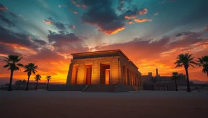 View of a majestic piramind highlighted by sunset reflections.