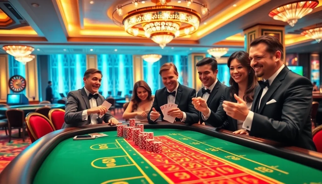 Experience the excitement at https://xx88.us/ with an elite baccarat table bustling with players.
