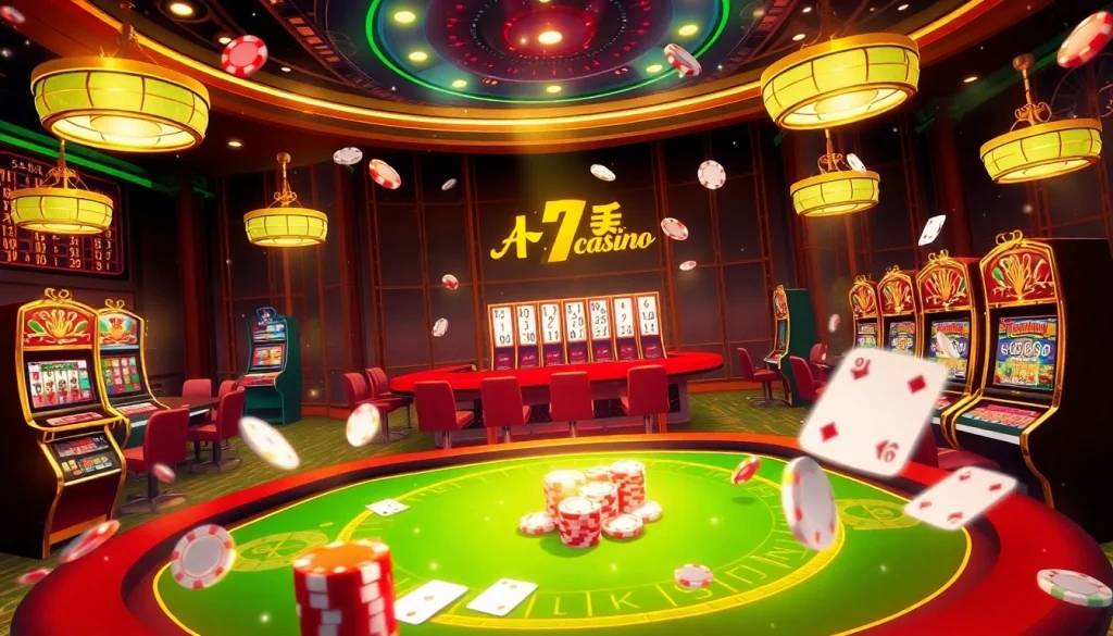 A thrilling gambling scene at https://i9bett.cn.com/ showcases vibrant casino tables, cards, and dynamic betting interfaces.