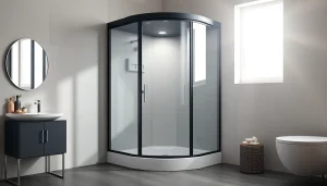 Duschkabine 90x90 in einem modernen Badezimmer mit eleganten Design und viel Licht.