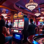 Pemain memutar mesin slot Mahjong Ways 2 di dalam suasana kasino yang elegan.