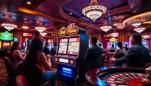 Pemain memutar mesin slot Mahjong Ways 2 di dalam suasana kasino yang elegan.