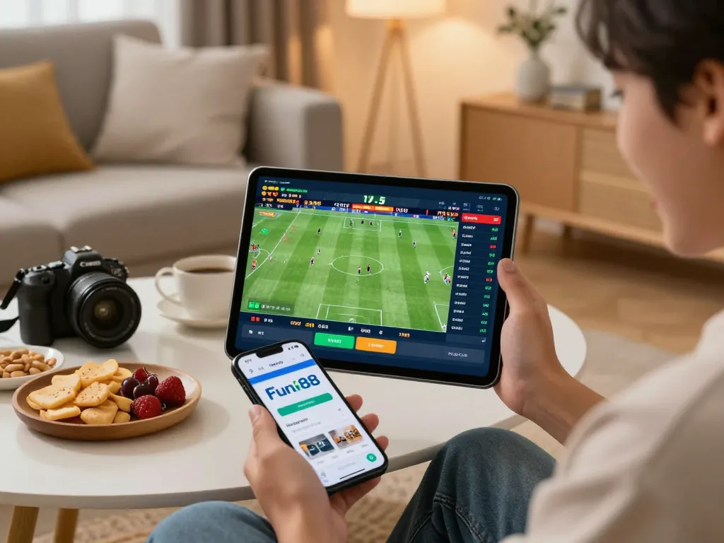 Engaging action shot of Fun88 online betting app interface while placing sports bets.