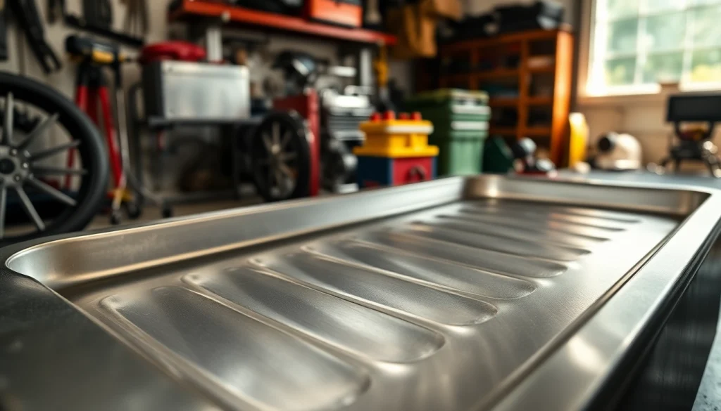 Using an oil drain pan for effective oil changes, showcasing its functionality and design.