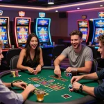 Players enjoying spinpanda online casino games with excitement and vibrant atmosphere.