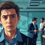 Mobbing am Arbeitsplatz zeigt eine isolierte Person in einem Büro voller Kollegen.