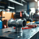 Showcase of RVNG Performance Fittings in a professional automotive workshop, emphasizing quality.