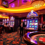 Players engaging with a slot gacor machine in a vibrant casino environment, emphasizing excitement and thrill.