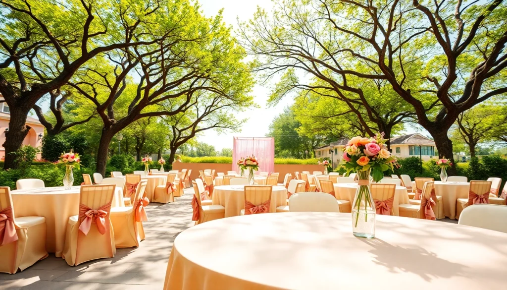 Enhance your events with beautiful Event Rentals featuring decorated tables outdoors.