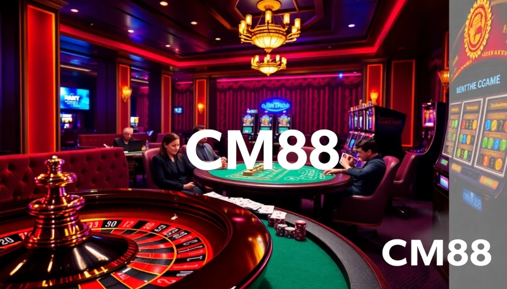 Engage with the high-stakes atmosphere at CM88 casino with vibrant tables and luxury decor.
