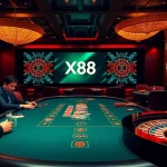 Players at an upscale casino table engaged in intense play with X88 branding featured subtly in the background.