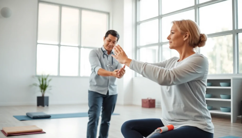 Patient receiving physiotherapy edmonton guidance in a modern clinic setting.