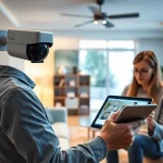 Alarmas de seguridad avanzadas instaladas en una vivienda moderna, que muestran tecnología fácil de usar en una sala de estar elegante.