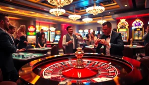 Players enjoying the thrilling MV88 gaming experience at a luxurious casino table.