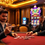 Players enjoying a high-stakes poker game at Hay88’s luxurious casino setting.