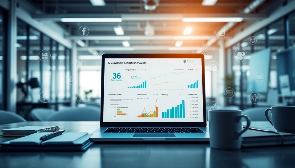 Analyze competitor performance with AI for competitor analysis tools displayed on a laptop.